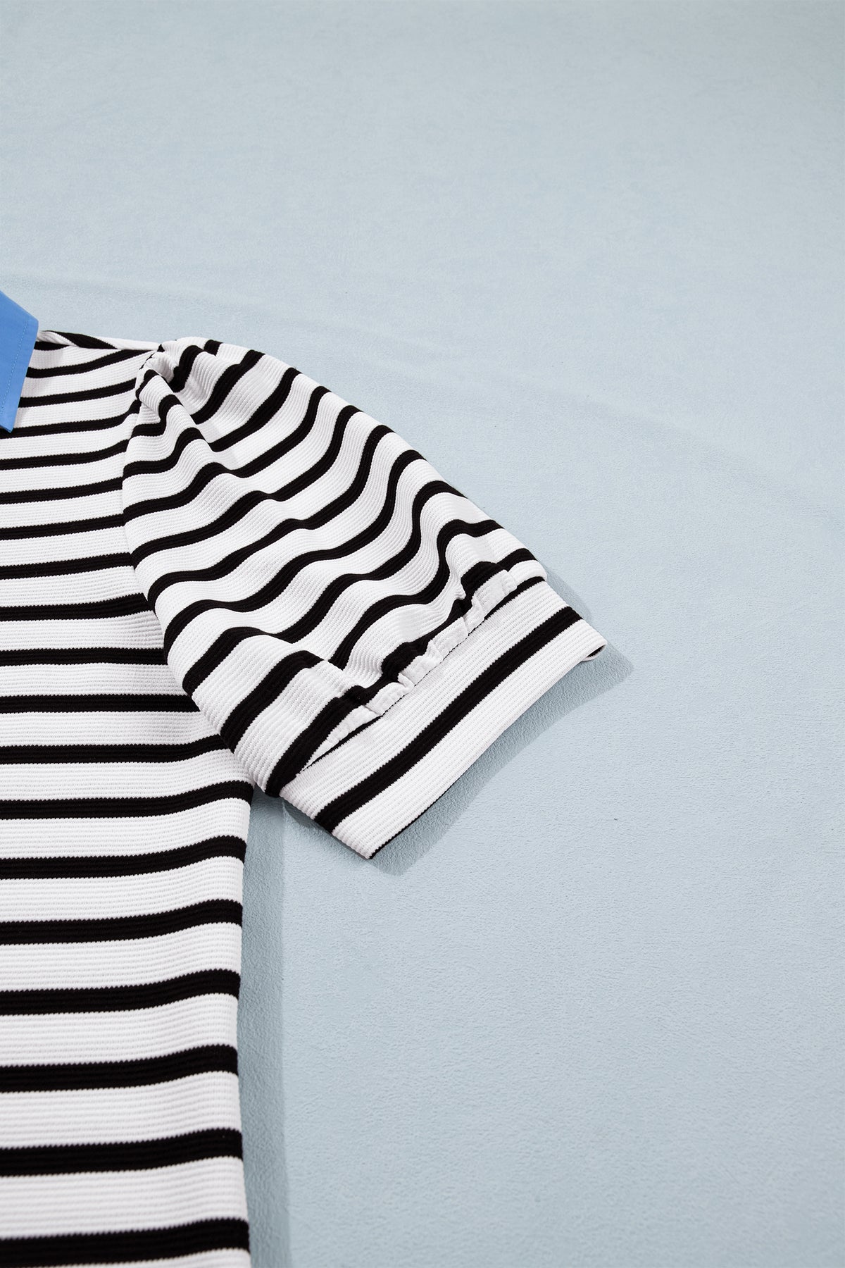 Black Stripe Short Puff Sleeve Blouse