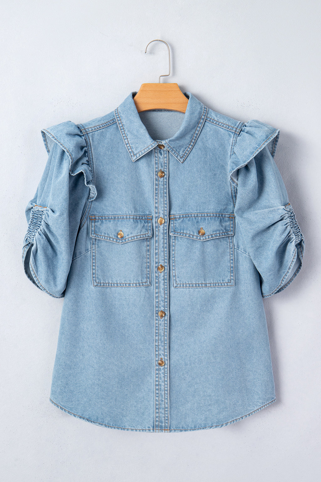 Ruffle Detail Denim Shirt