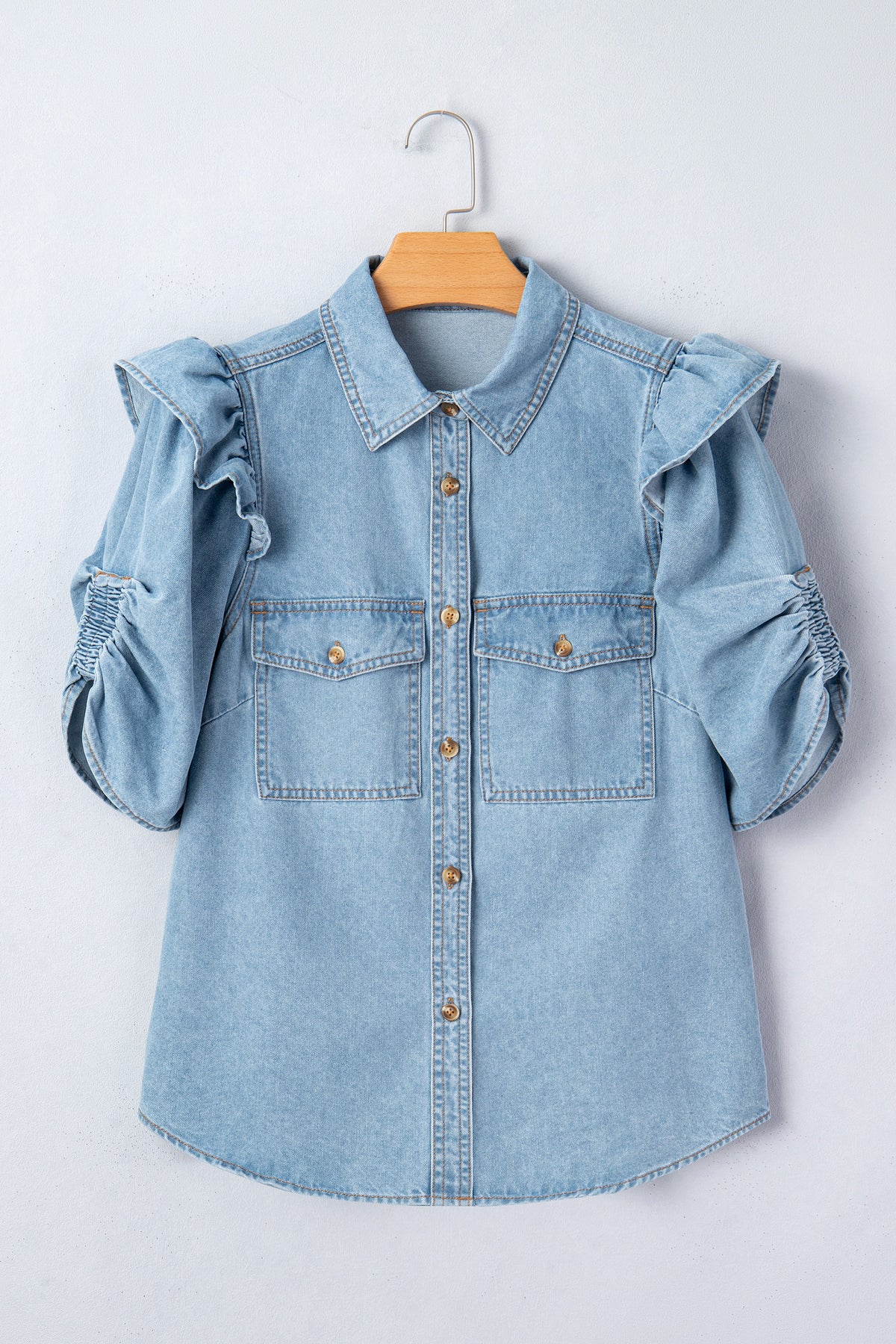 Ruffle Detail Denim Shirt