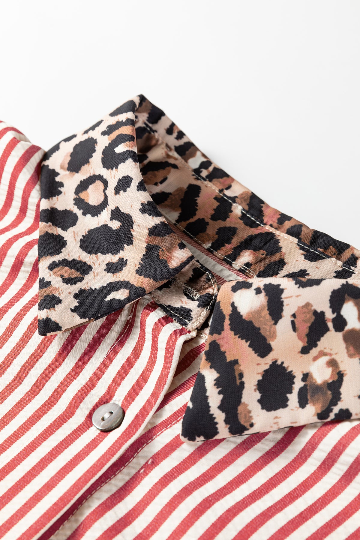 Leopard Print Patchwork Button Up Womens Shirt