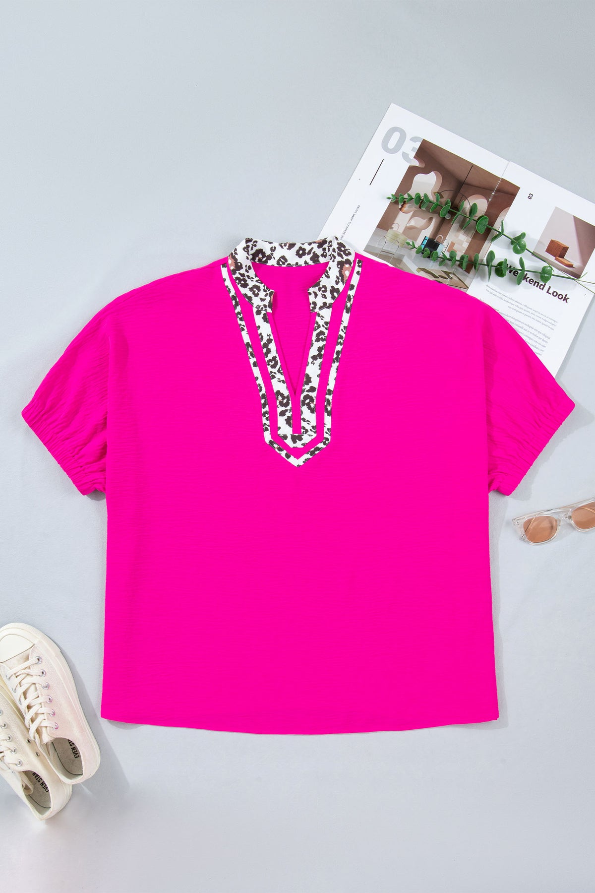 Plus Size Leopard Accent Short Sleeve Top