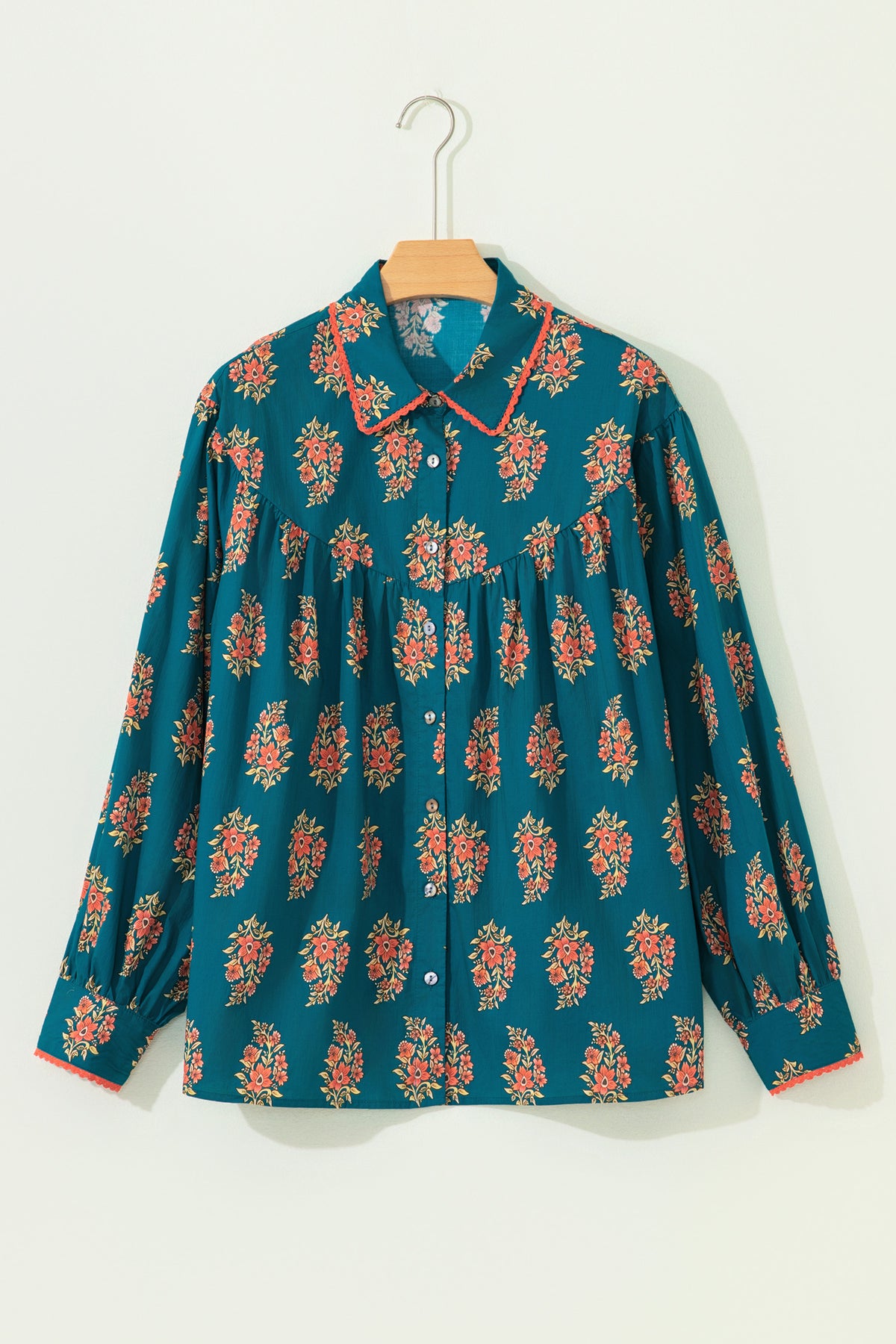 Green Plus Size Floral Print Shirt