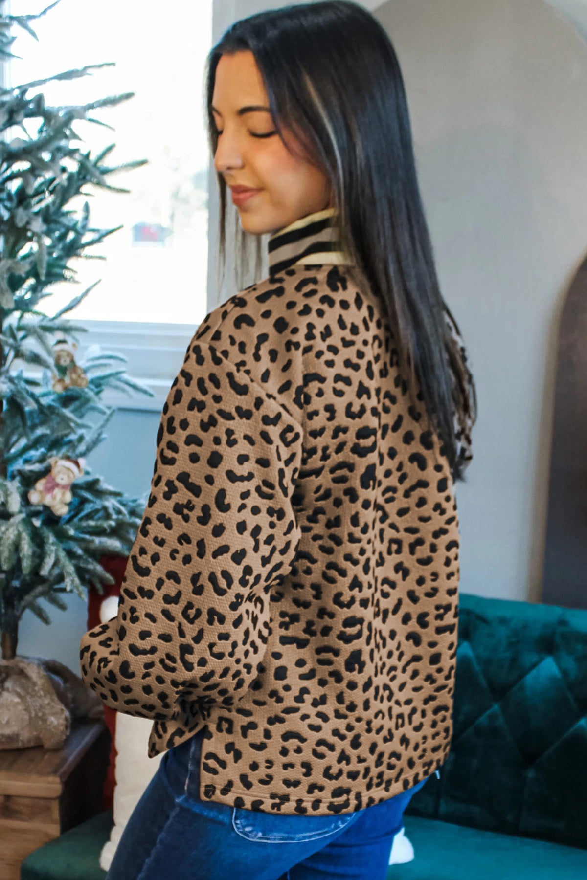Brown Leopard Print Long Sleeve Pullover