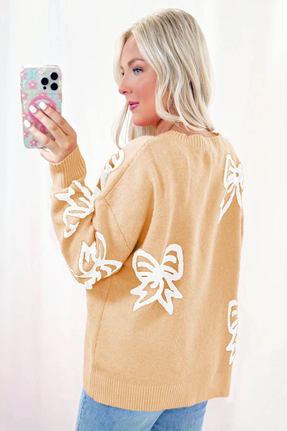 Pink Bow Loose Sweater