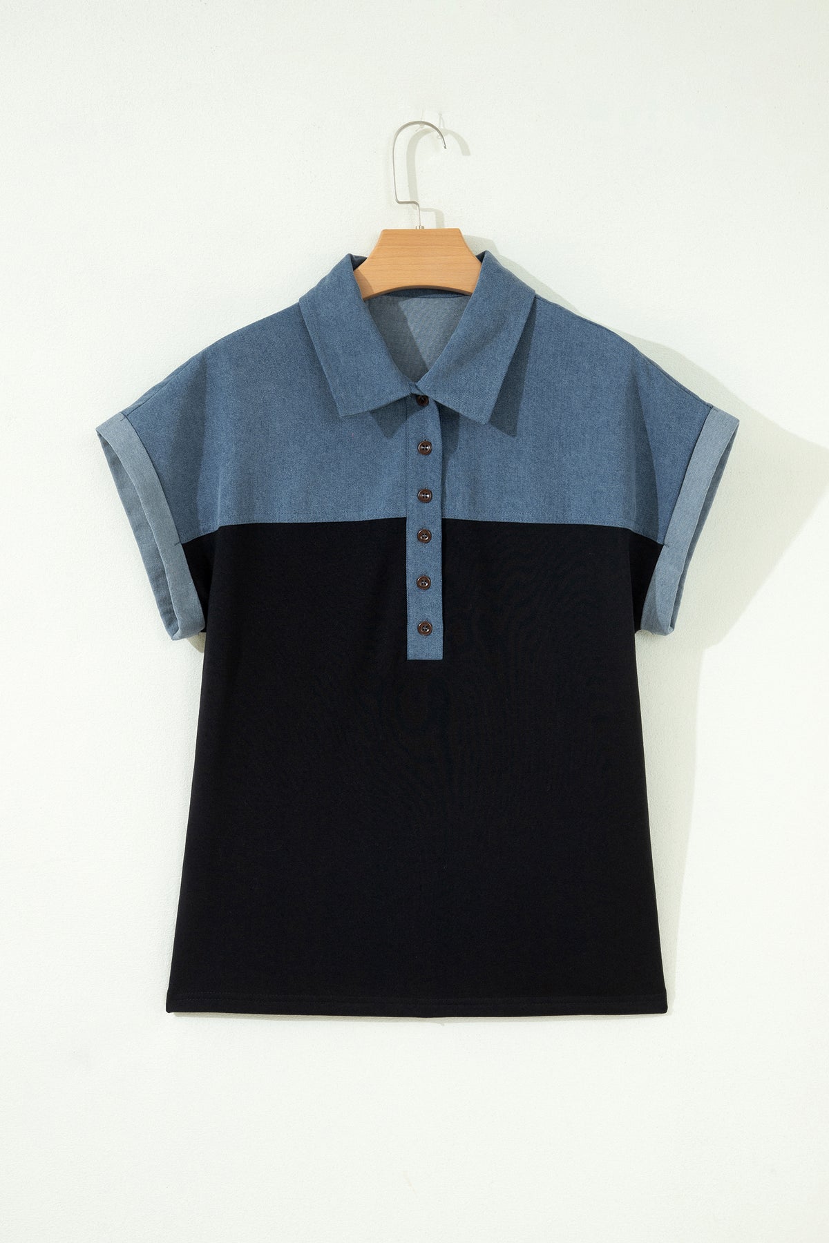 Denim Polo Collar Short Sleeve Top
