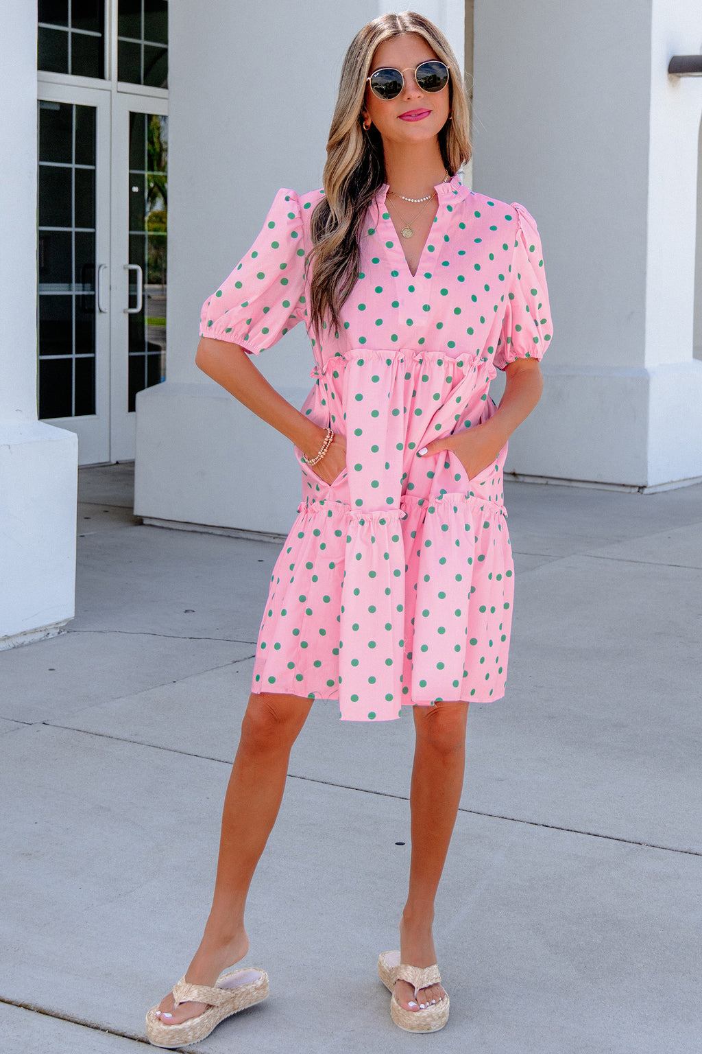 Pink Polka Dot Print Dress