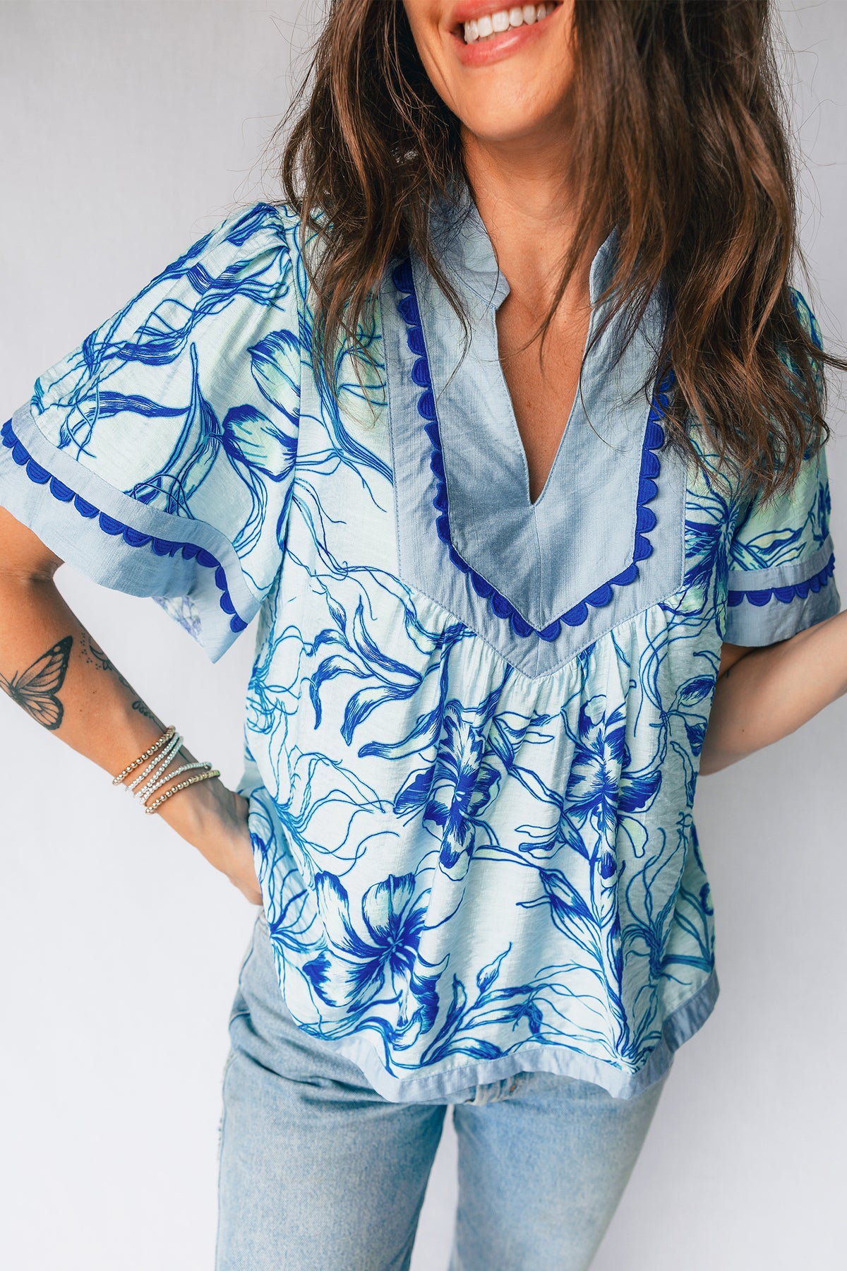 Sky Blue Floral Blouse