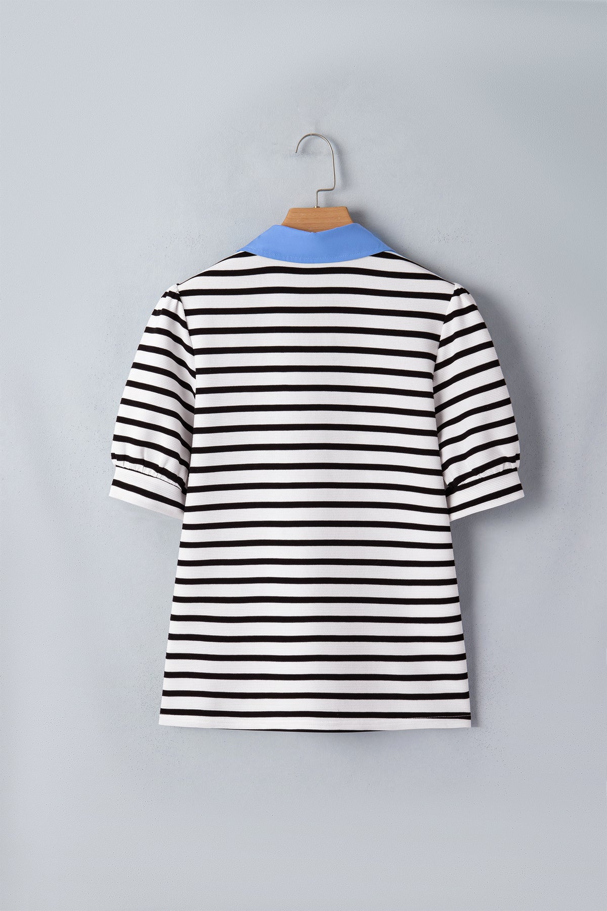 Black Stripe Short Puff Sleeve Blouse