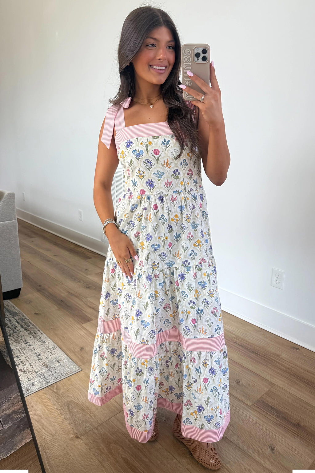 Multicolour Floral Print Knot Straps Maxi Dress