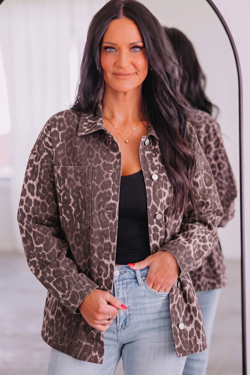 Leopard Print Denim Jacket