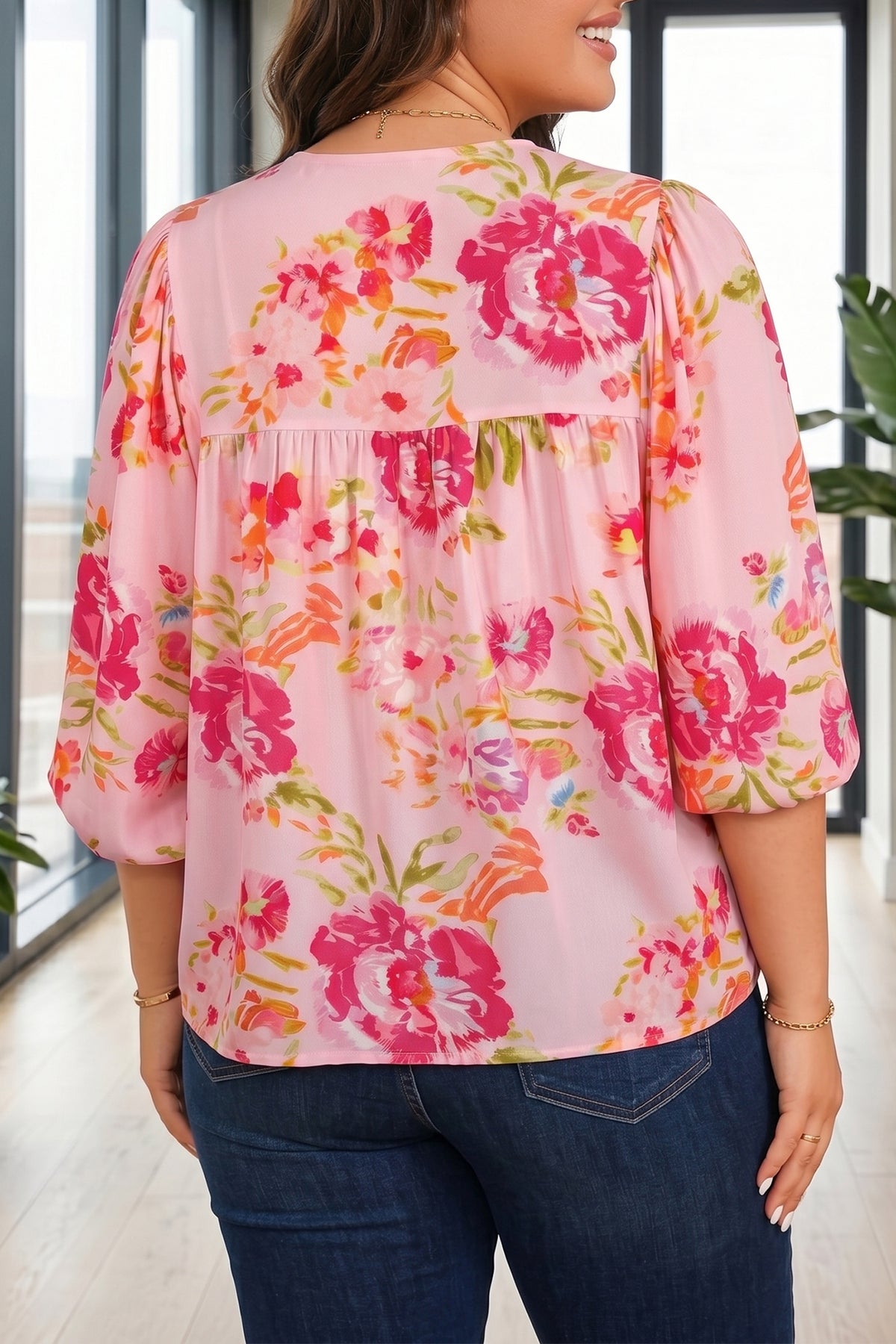 Pink Plus Size Floral Tunic Top