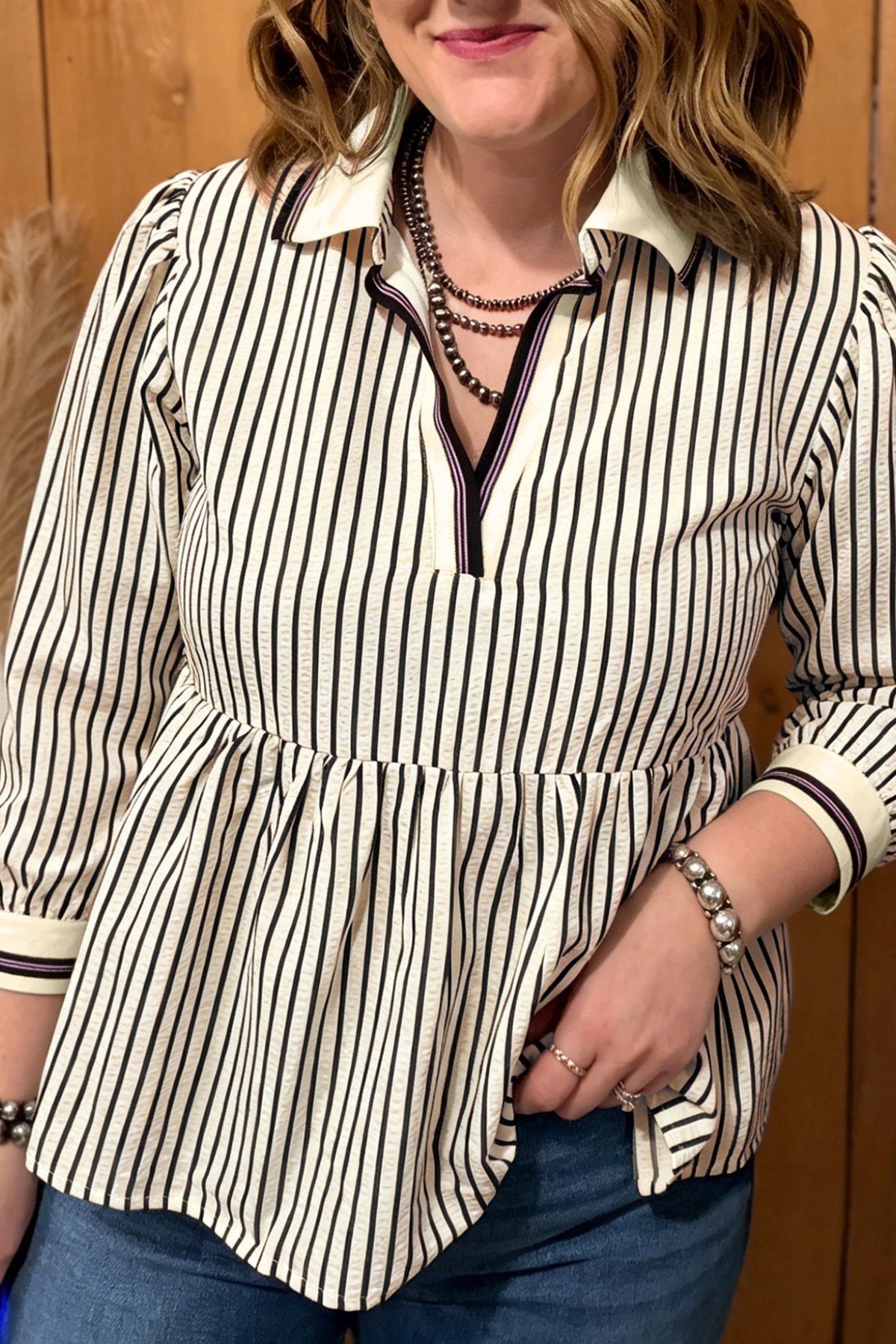 Plus Size Black Stripe Blouse