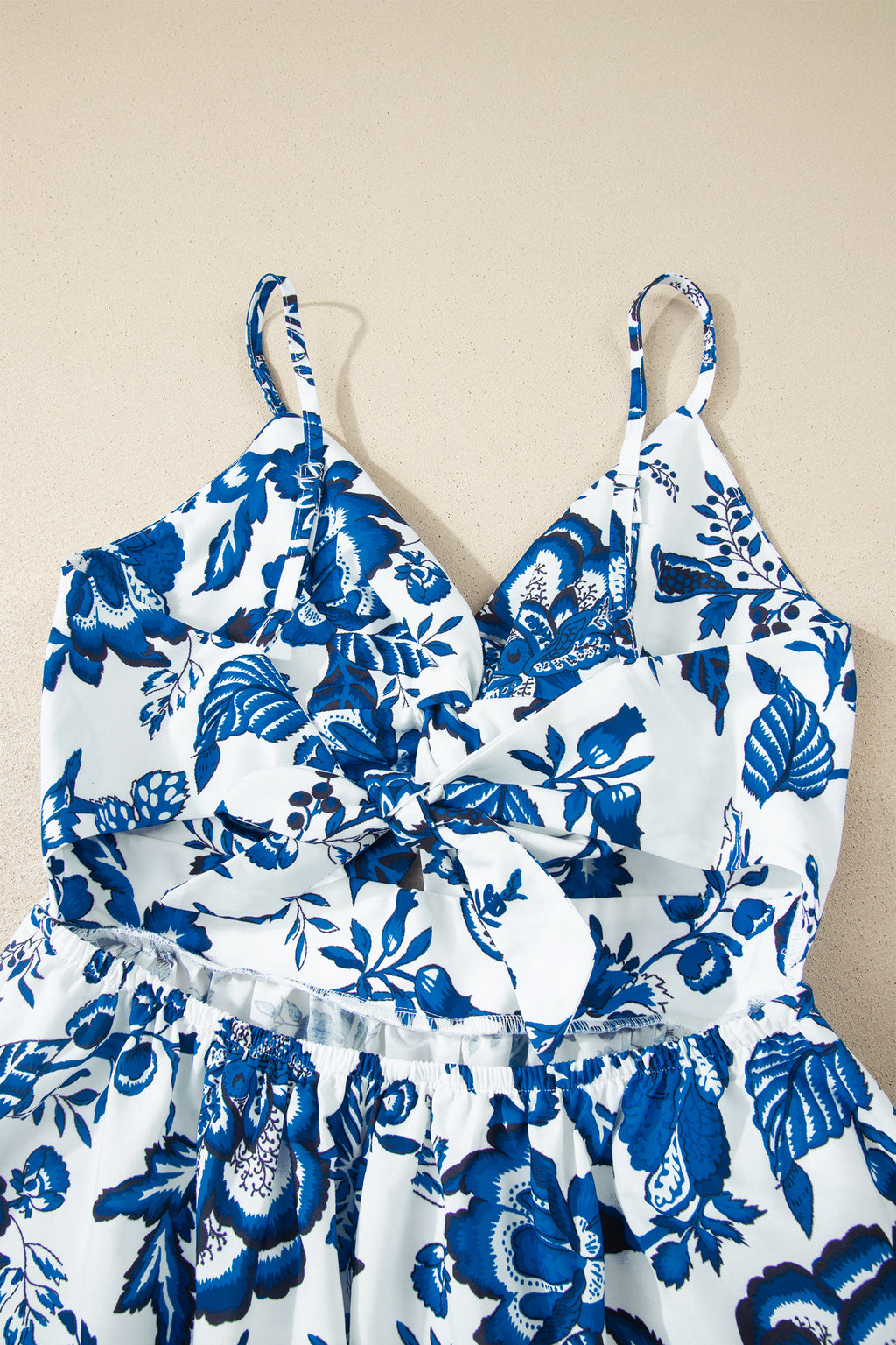 Sky Blue Spaghetti Straps Backless Floral Maxi Dress