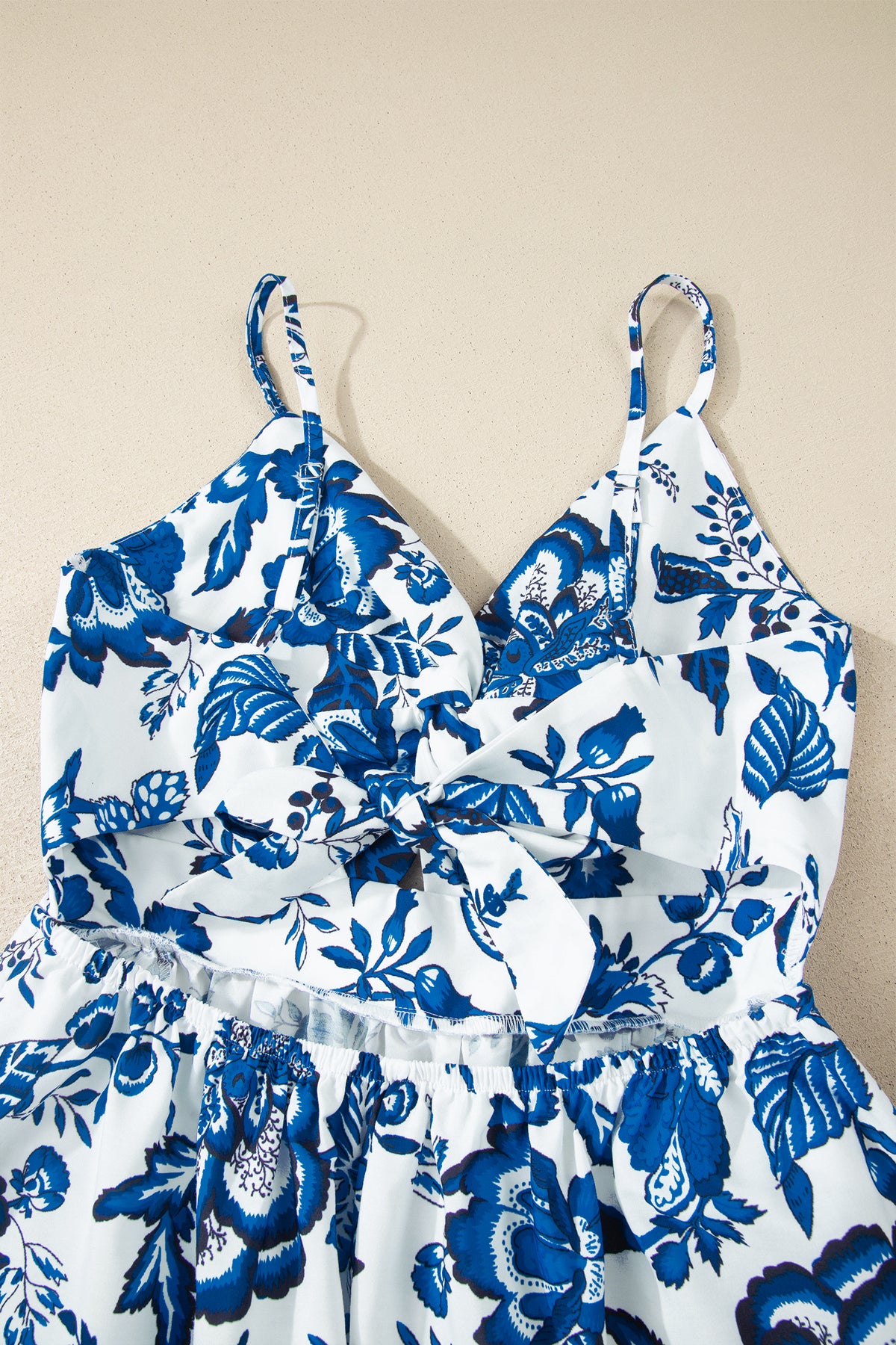 Sky Blue Spaghetti Straps Backless Floral Maxi Dress