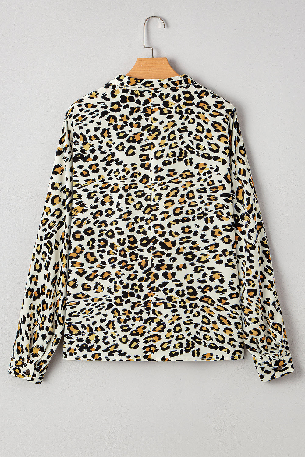 Khaki Leopard Print Contrast Striped V Neck Blouse