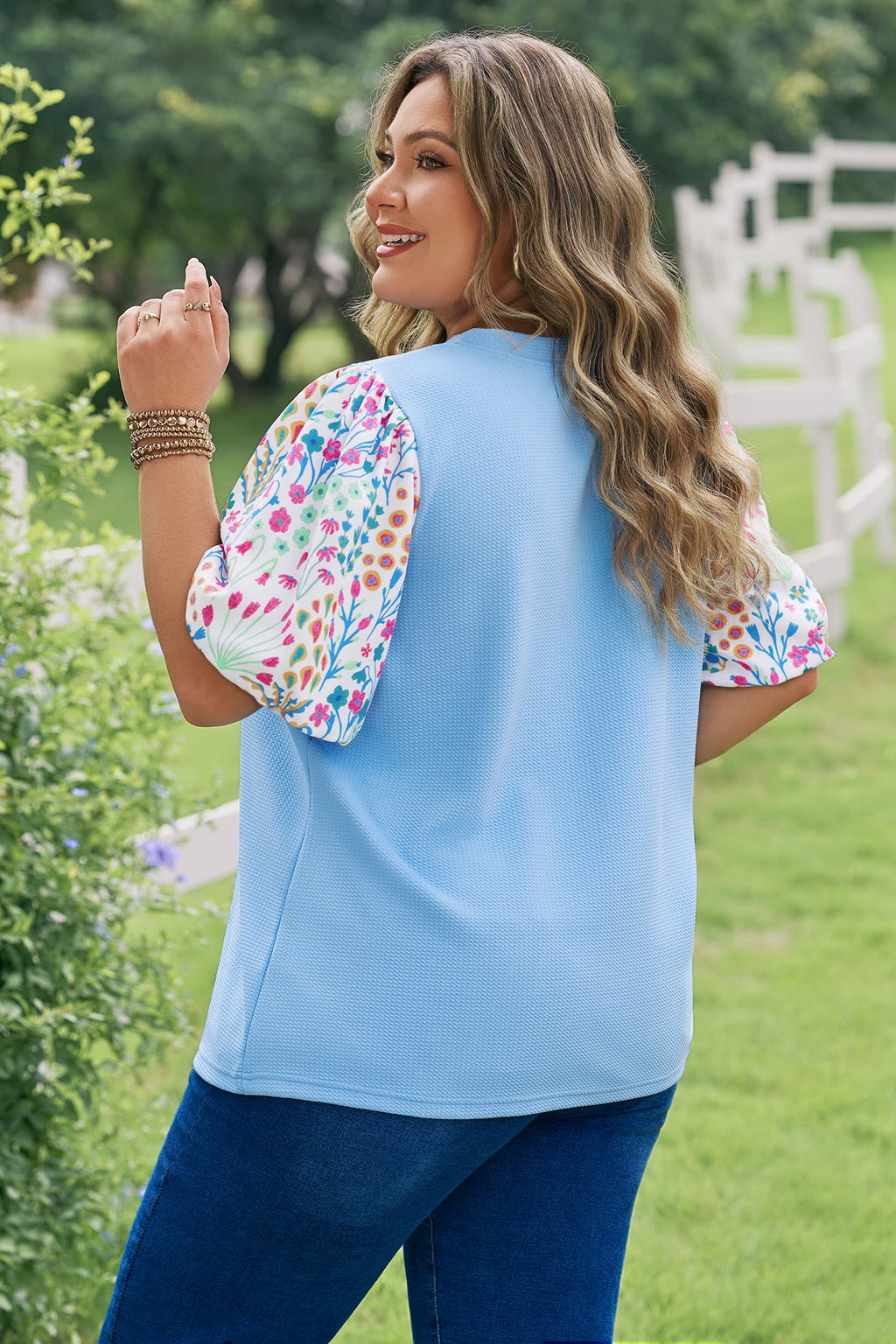 Plus Size Light Blue Floral Top