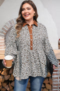 Khaki Plus Size leopard Print Blouse