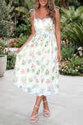 Floral Print Contrast Trim Self-tie Straps Dress