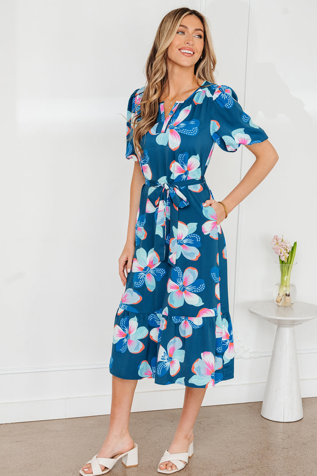 Blue Floral Print Dress