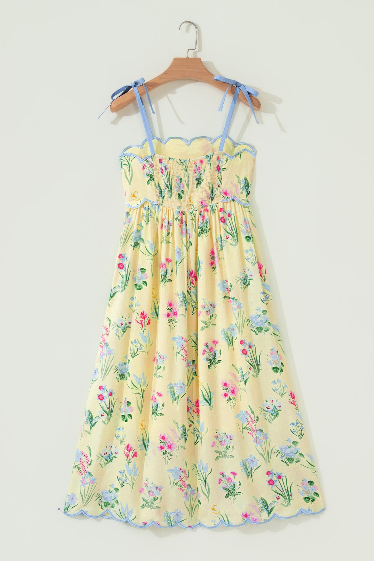 Floral Print Contrast Trim Self-tie Straps Dress
