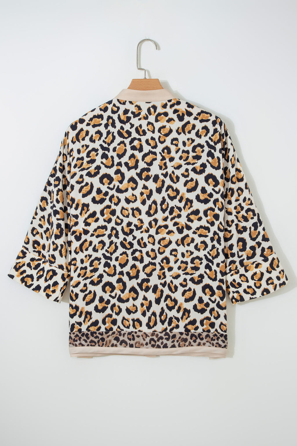 Khaki Leopard Patchwork 3/4 Sleeve Loose Shirt