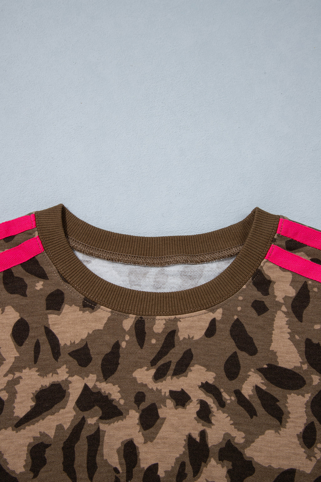 Brown Leopard Print Striped Detail Pullover Sweatshirt