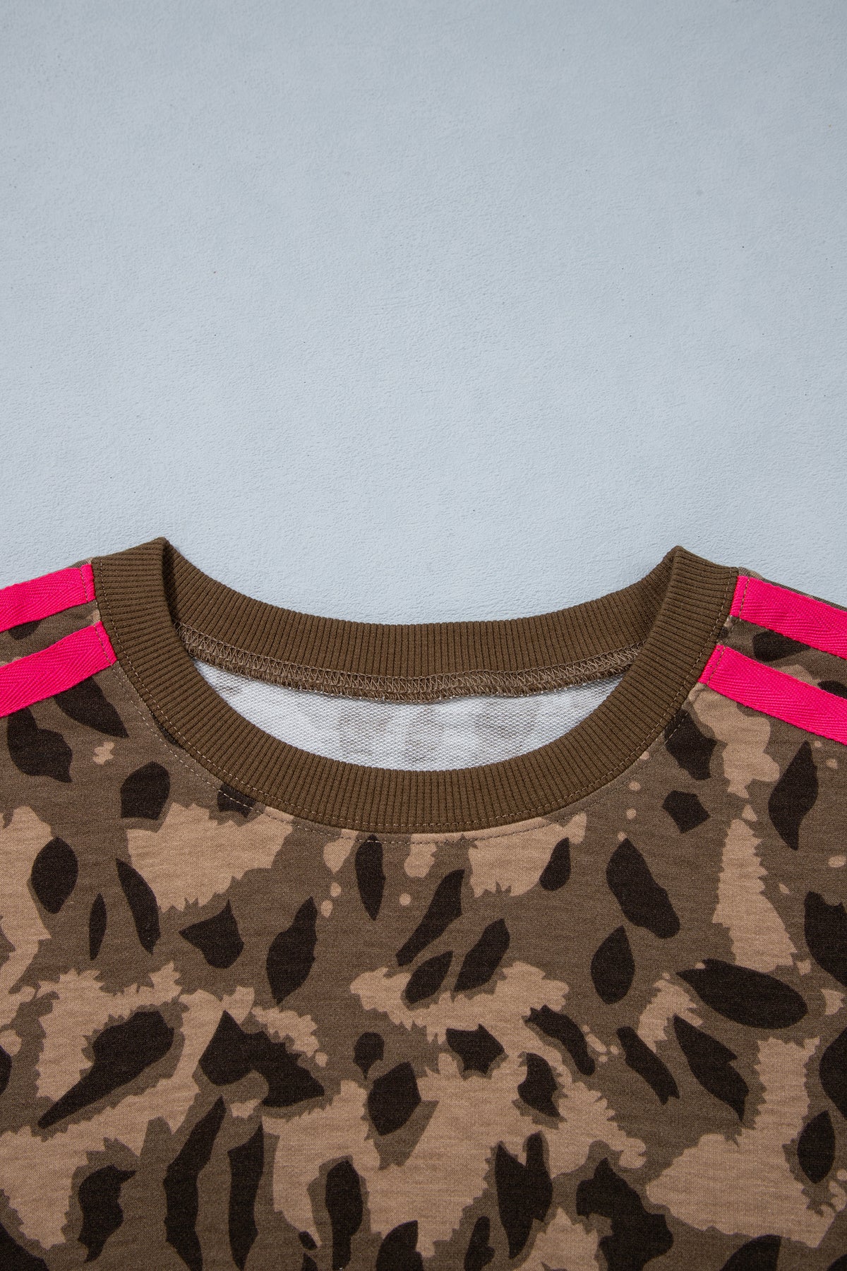 Brown Leopard Print Striped Detail Pullover Sweatshirt