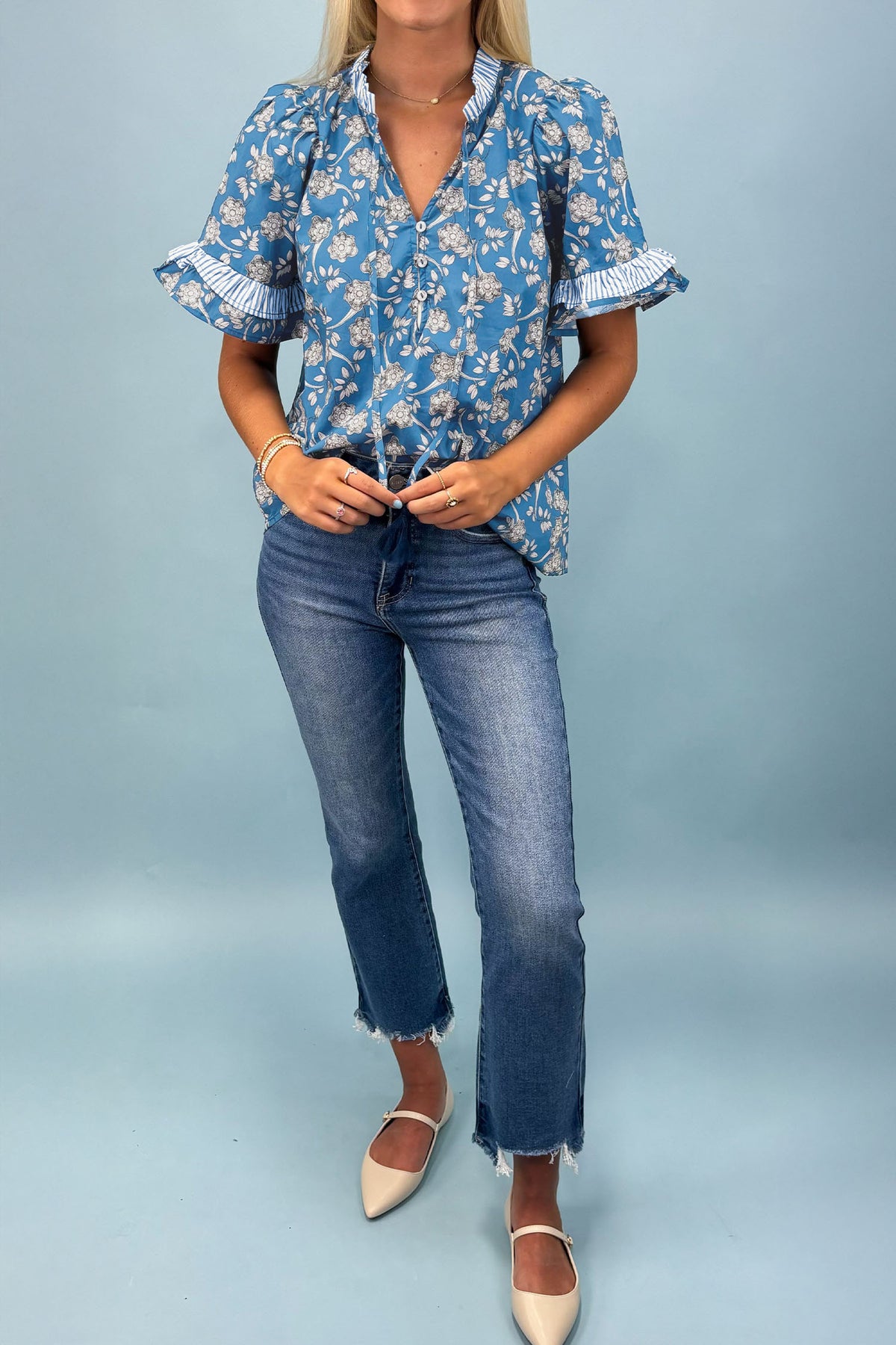 Blue Floral Print Blouse