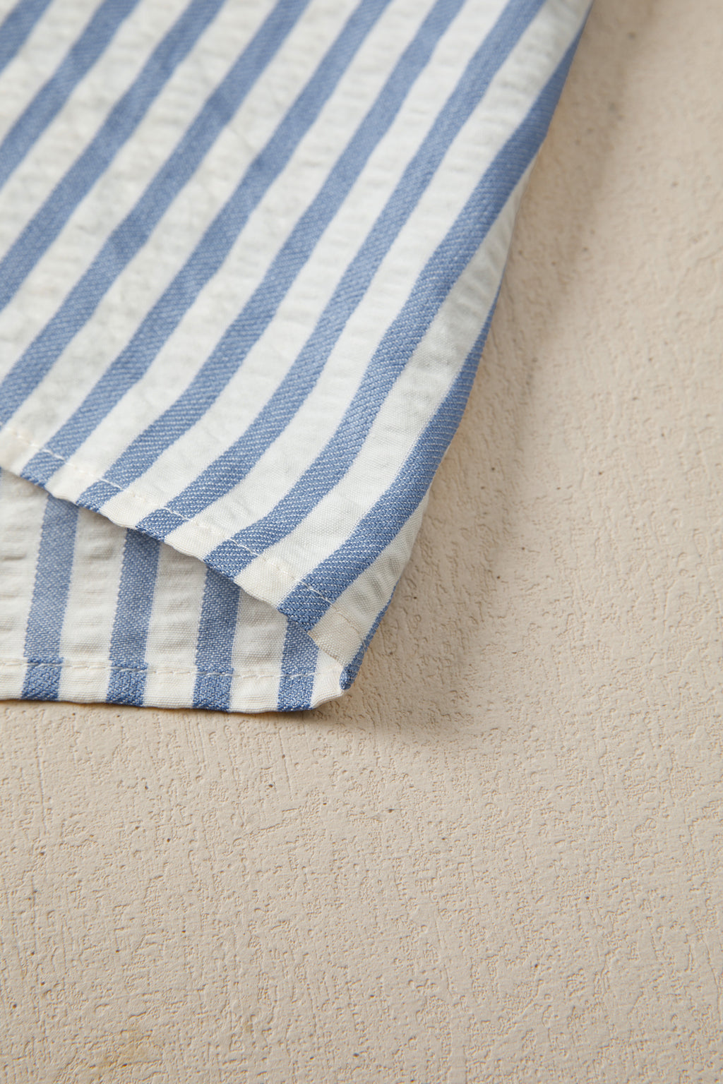 Blue Stripe Leopard Button Down Half Sleeve Shirt