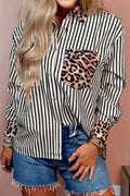 Leopard Print Patchwork Button Up Womens Shirt