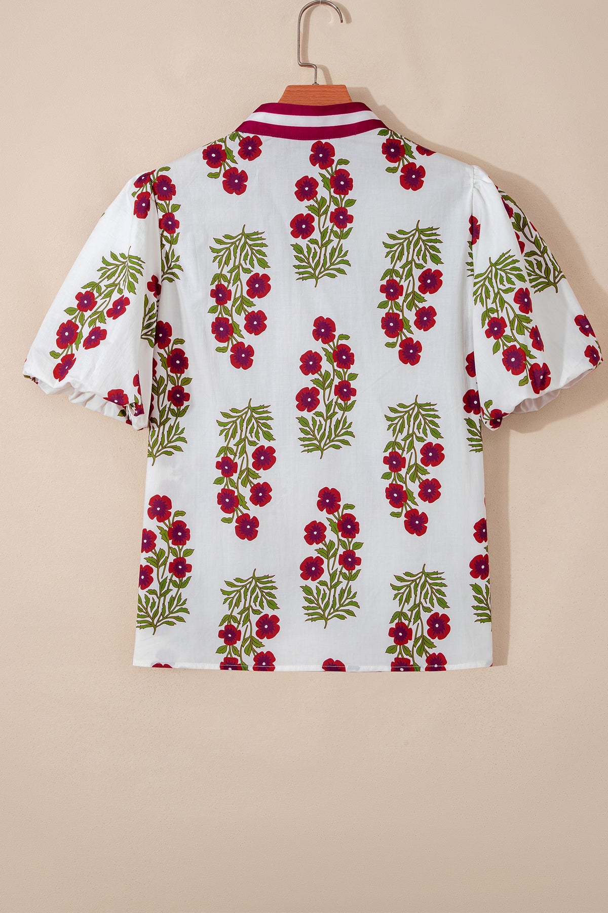 White Floral Short Bubble Sleeve Blouse