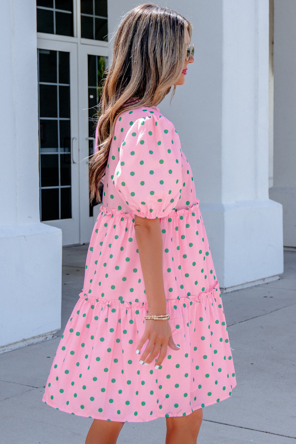 Pink Polka Dot Print Dress