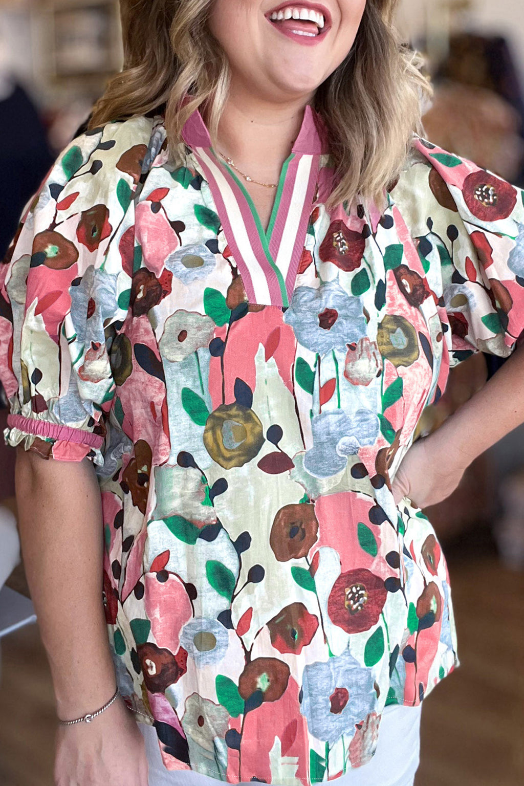 Plus Size Pink Floral Blouse