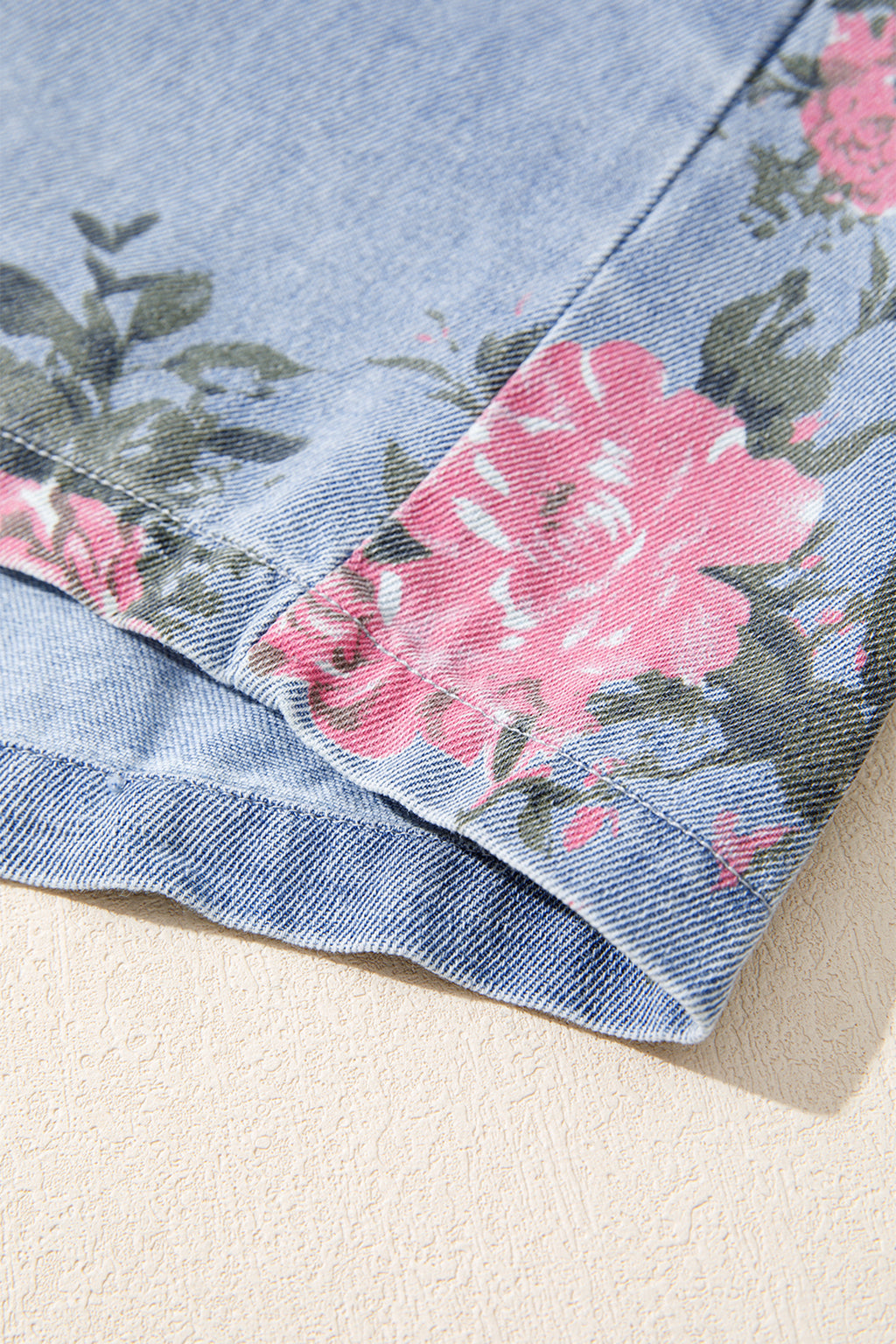 Denim Floral Print Button Down Shift Dress