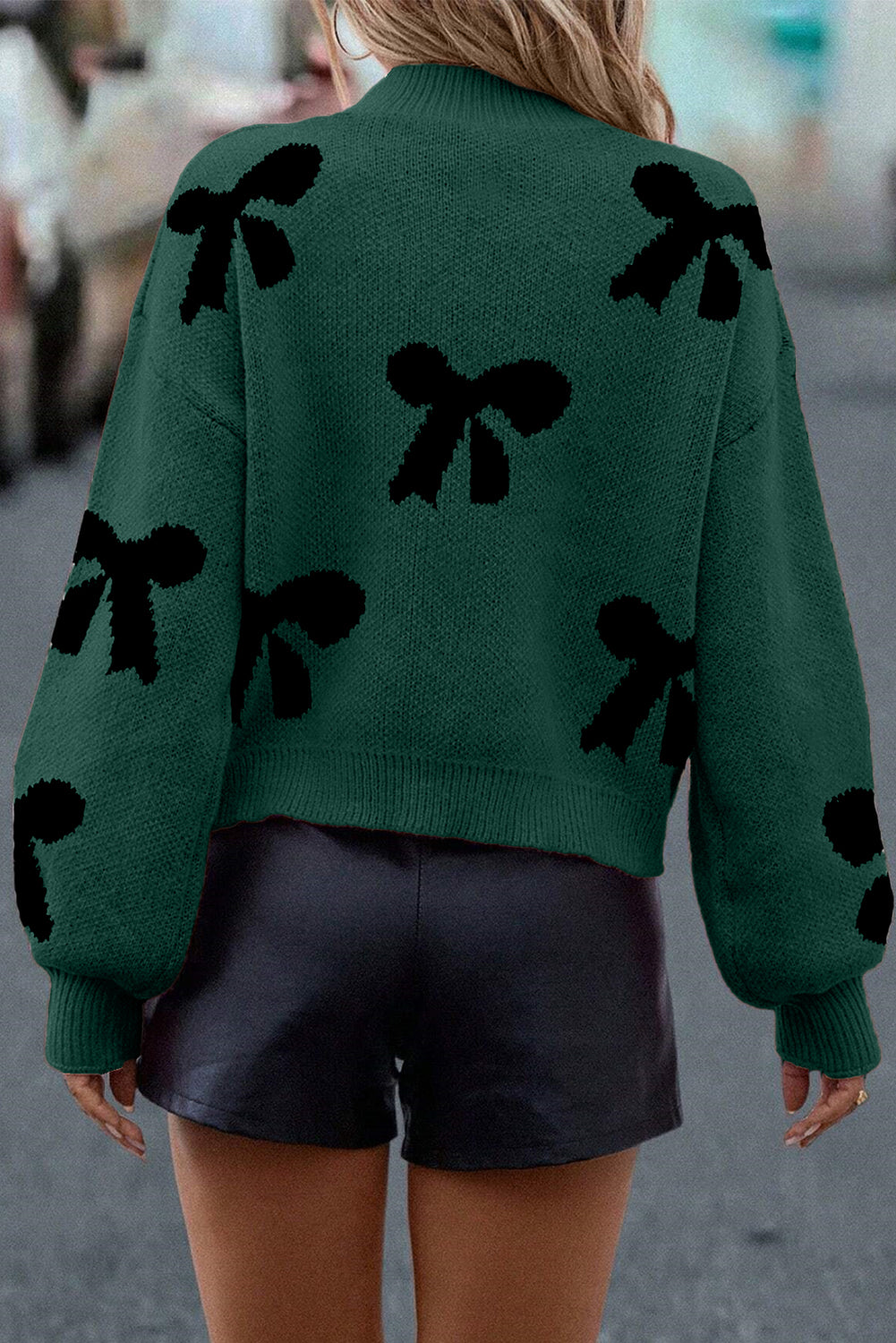 Pink Pearl Embellished Bow Pattern Sweater
