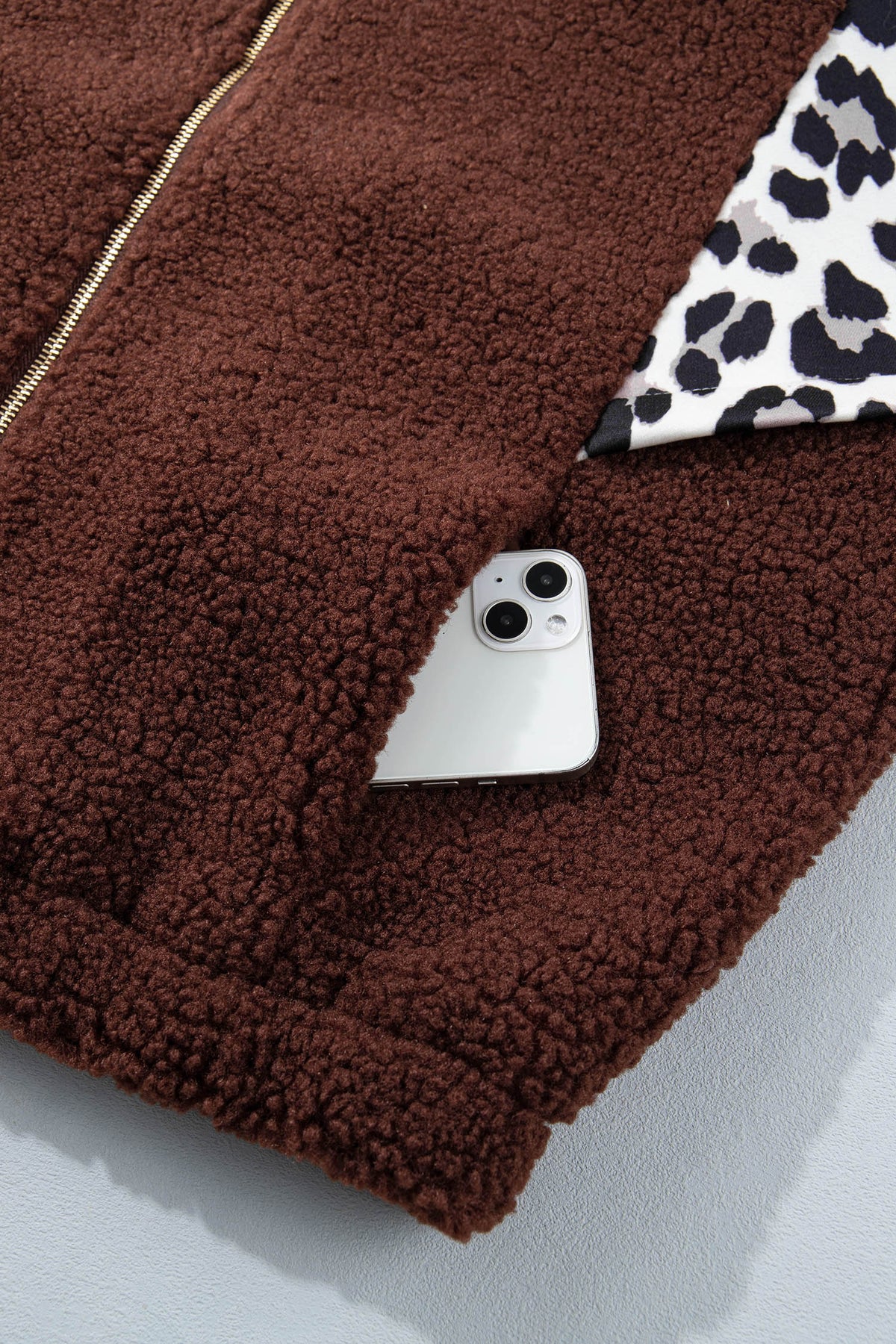Coffee Leopard Western Style Zip-up Collar Jacket
