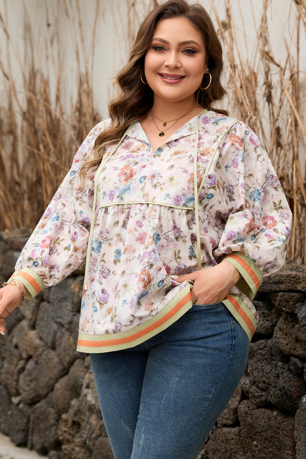 Plus Size Floral Print Blouse