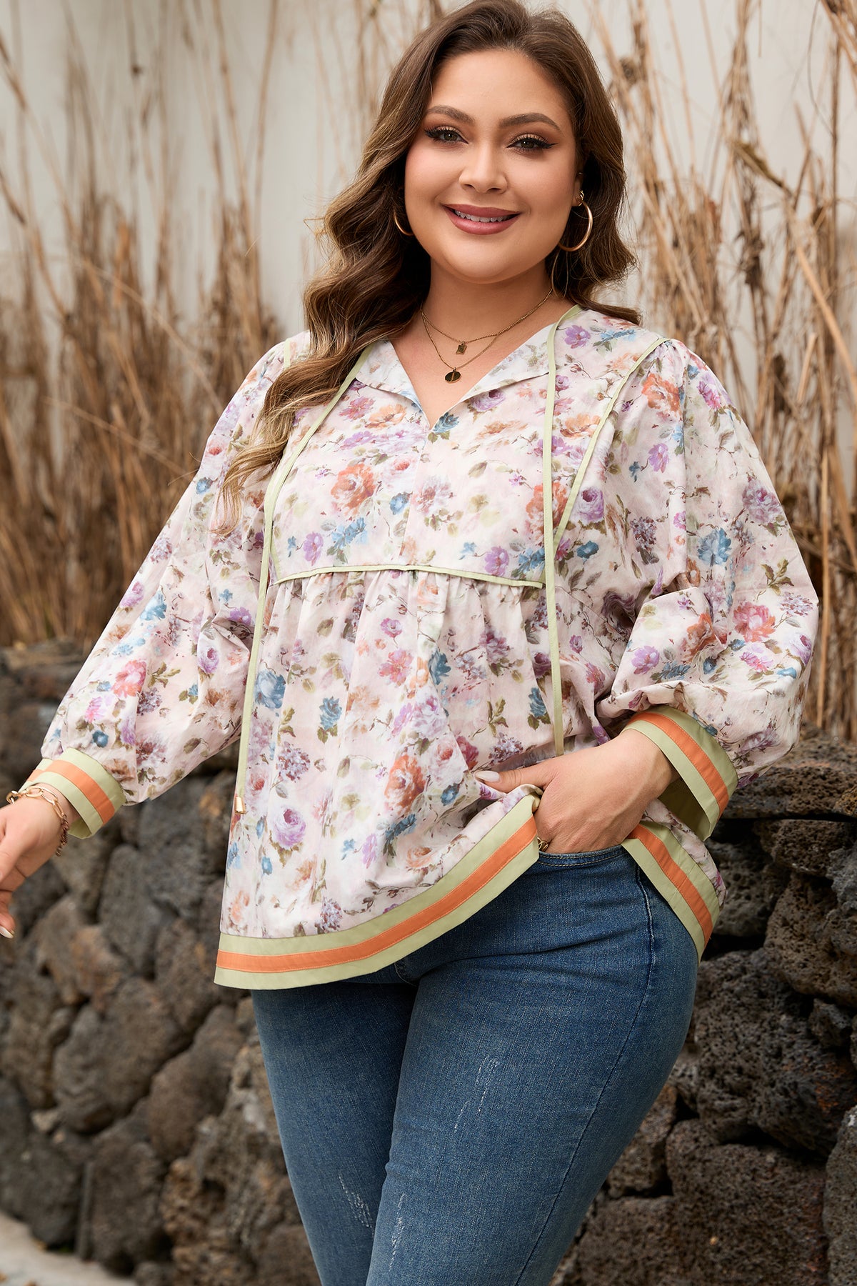 Plus Size Floral Print Blouse