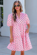 Pink Polka Dot Print Dress