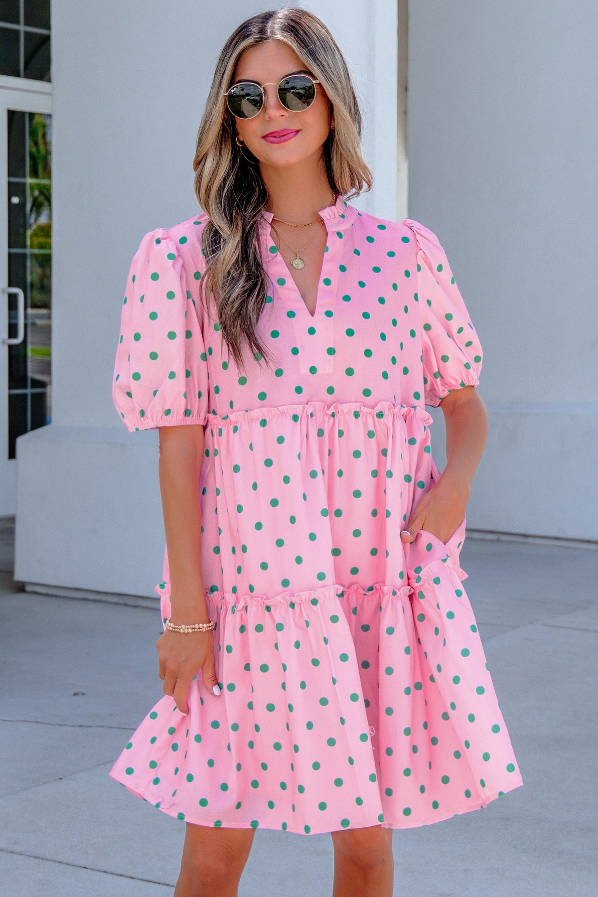 Pink Polka Dot Print Dress