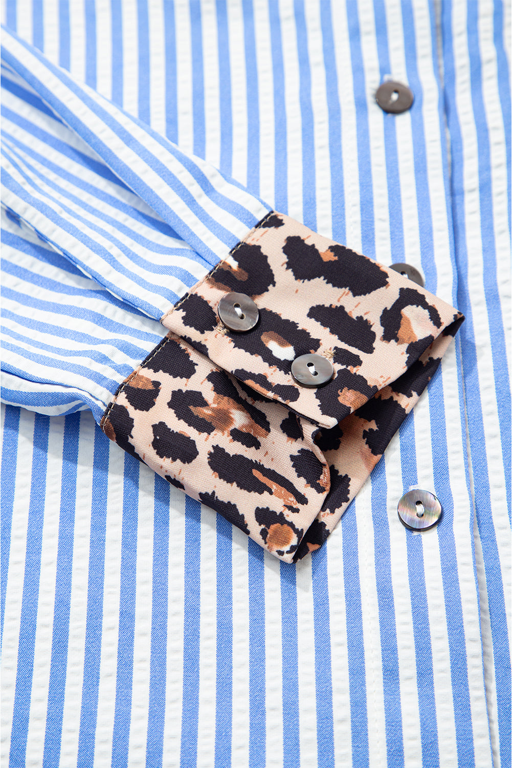 Leopard Print Patchwork Button Up Womens Shirt