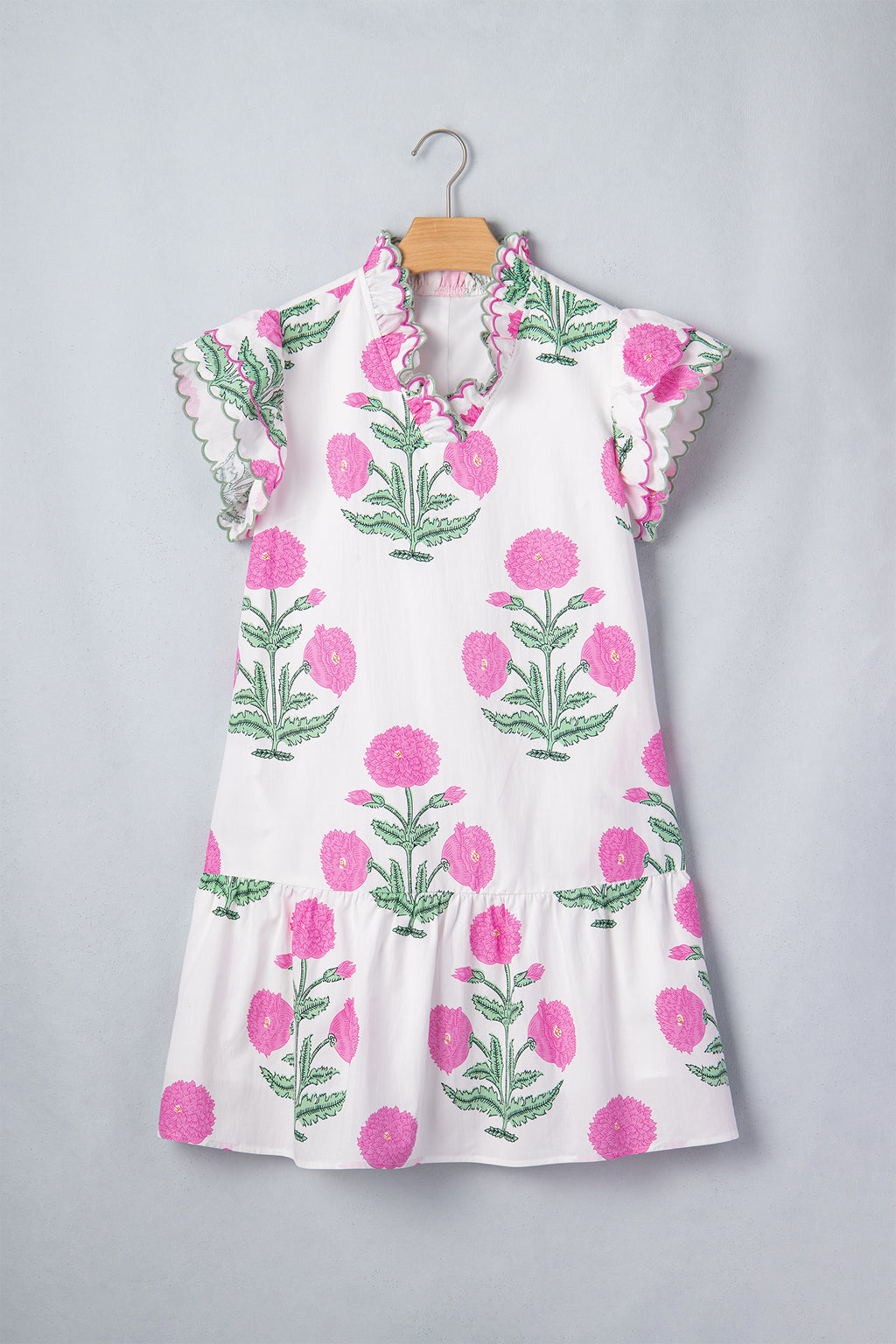 Floral Print Scalloped Embroidery Dress