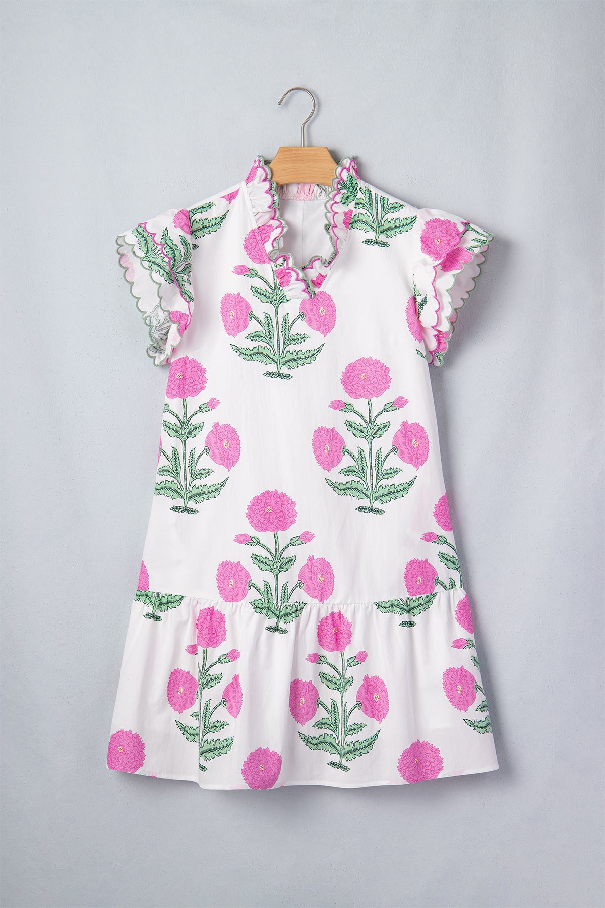 Floral Print Scalloped Embroidery Dress