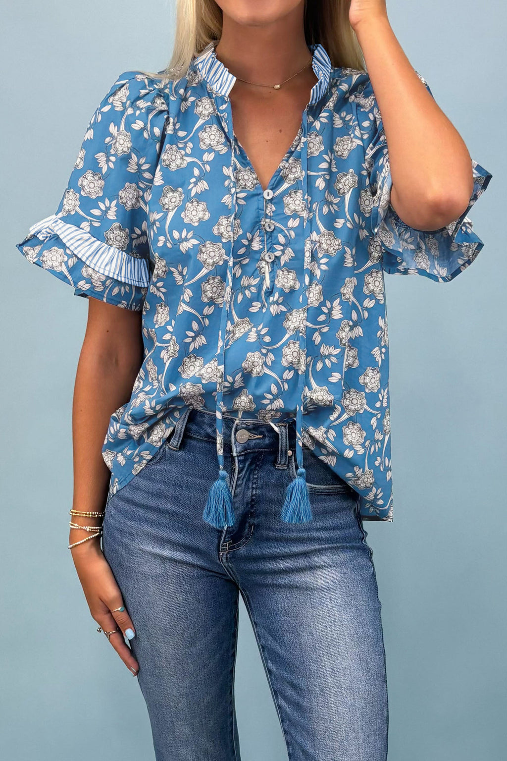 Blue Floral Print Blouse