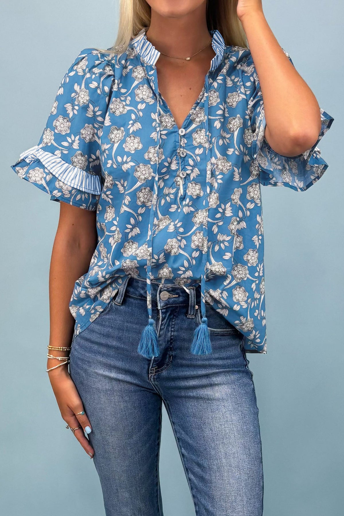 Blue Floral Print Blouse