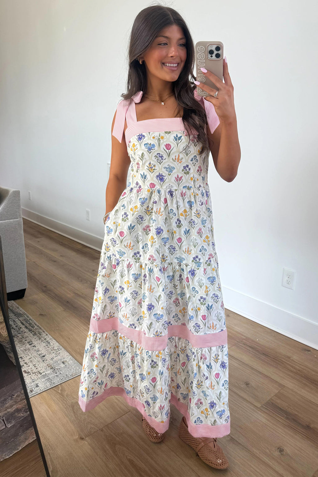 Multicolour Floral Print Knot Straps Maxi Dress