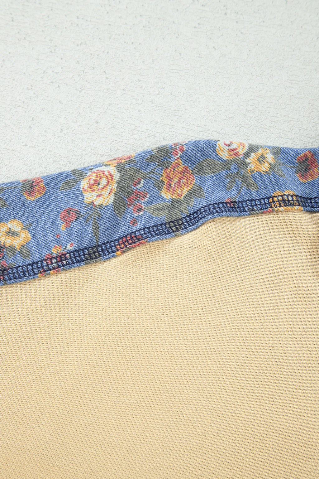 Floral Denim Patchwork Collar Long Sleeve Pullover Top