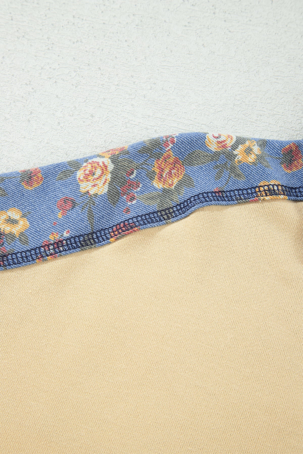Floral Denim Patchwork Collar Long Sleeve Pullover Top