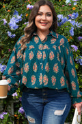 Green Plus Size Floral Print Shirt