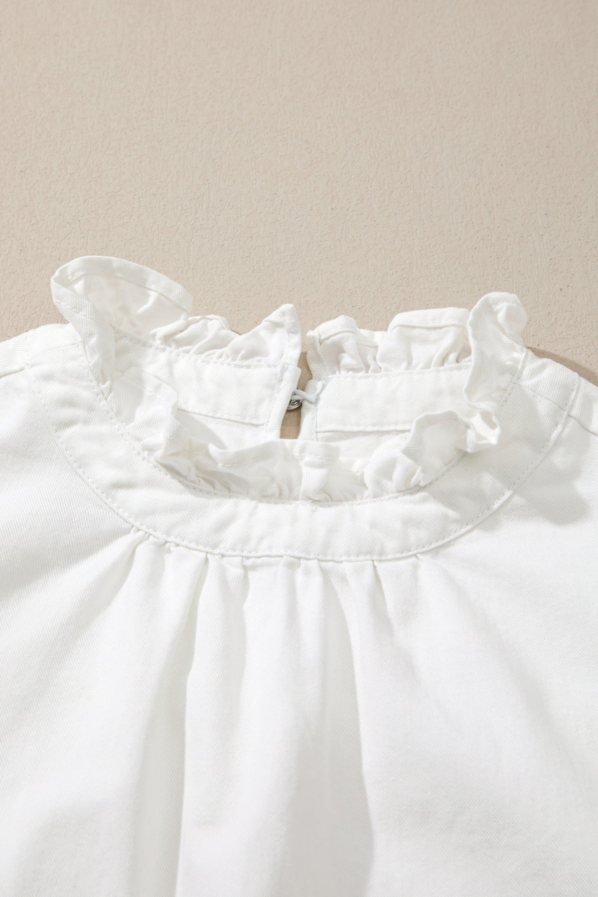 Beau Blue Frilled Collar Flutter Sleeve Denim Top